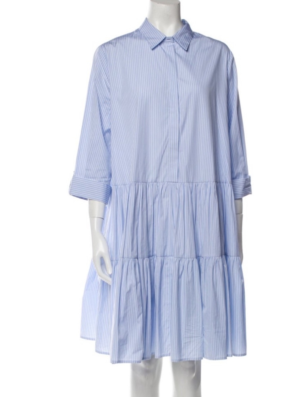 Fabiana Fillippi Light Blue Striped Tiered Shirt Dress